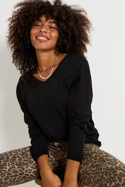 Pull brillant à col V femme